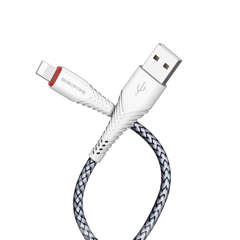 Borofone - kabel USB-A do Lightning z pozłacanym rdzeniem i nylonowym oplotem, 1m biały