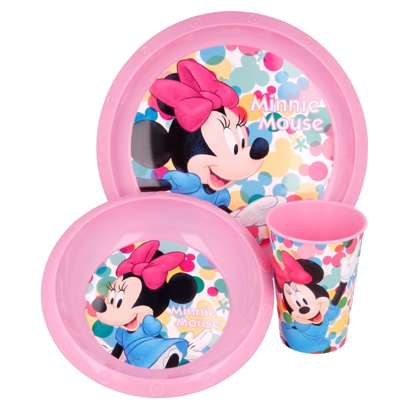 Minnie Mouse - Zestaw naczyń (talerzyk, miska, kubek 260 ml) (różowy)