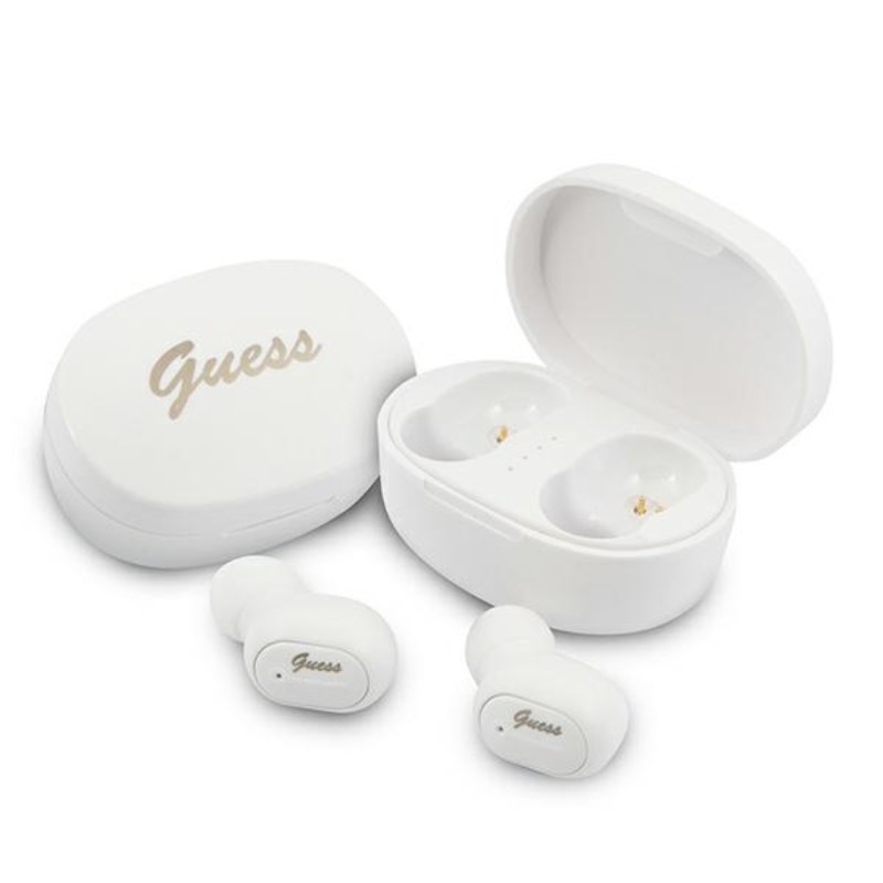 Guess Script Logo - Słuchawki Bluetooth TWS + etui ładujące (biały)