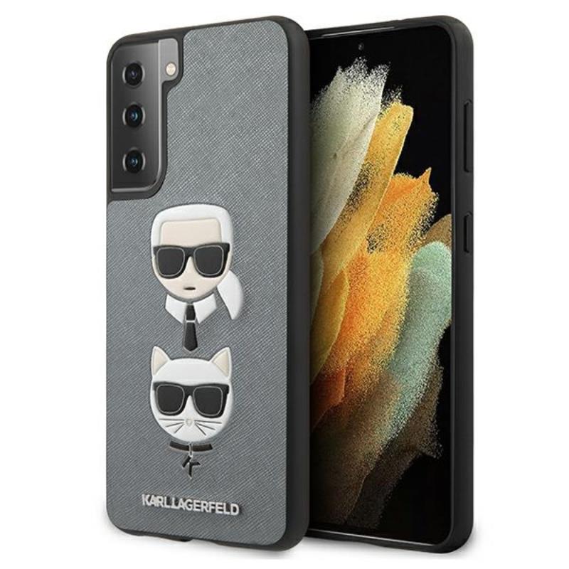 Karl Lagerfeld Saffiano Karl & Choupette Heads - Etui Samsung Galaxy S21 (srebrny)