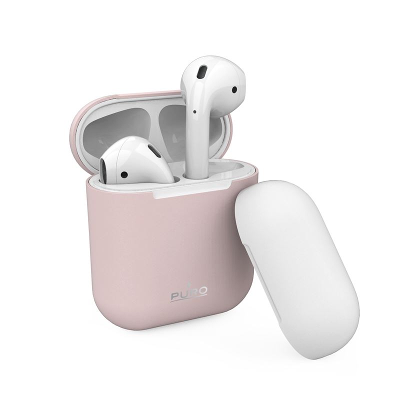 PURO ICON Case - Etui Apple AirPods 1 & 2 generacji z dodatkową osłonką (Rose + White Cap)