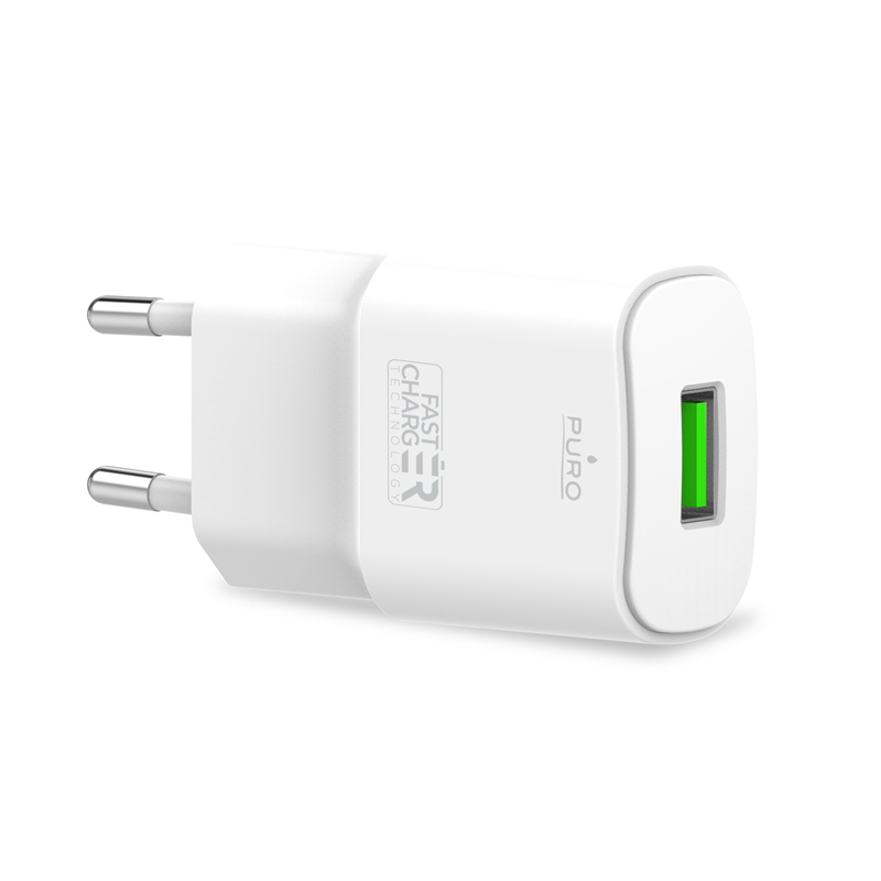 PURO White Mini Travel Fast Charger – Szybka ładowarka sieciowa USB-A 12 W 2.4 A (biały)