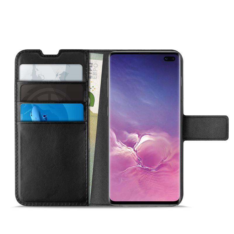 PURO Booklet Wallet Case - Etui Samsung Galaxy S10+ z kieszeniami na karty + stand up (czarny)