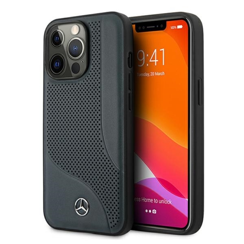 Mercedes Leather Perforated Area - Etui iPhone 13 Pro Max (granatowy)