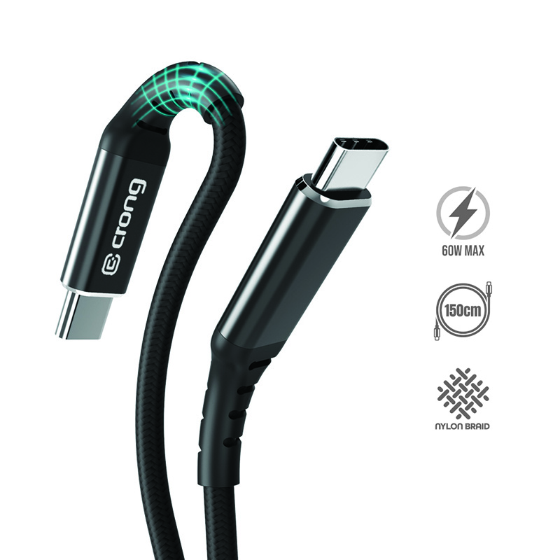 Crong Armor Link – Kabel 60W USB-C na USB-C w oplocie 150cm (czarny)