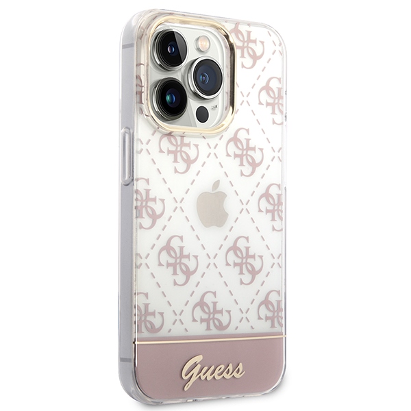 Guess 4G Stripe Script Logo Electroplated Pattern – Etui iPhone 14 Pro (różowy)