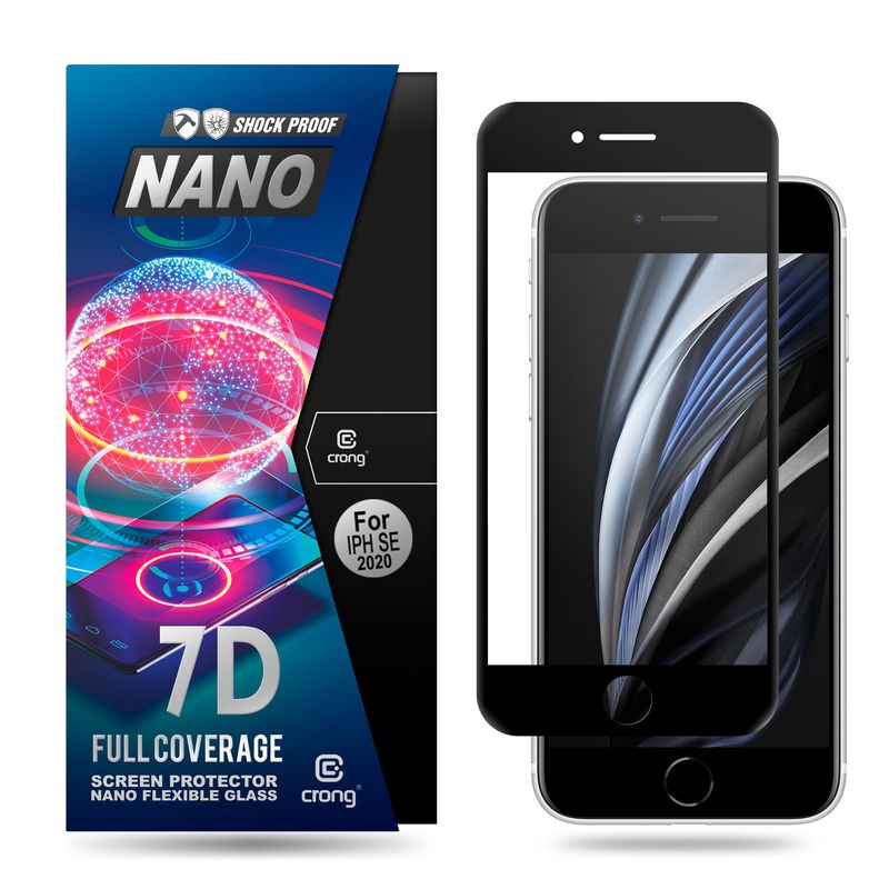 Crong 7D Nano Flexible Glass - Szkło hybrydowe 9H na cały ekran iPhone SE (2022/2020) / 8 / 7 (Black)