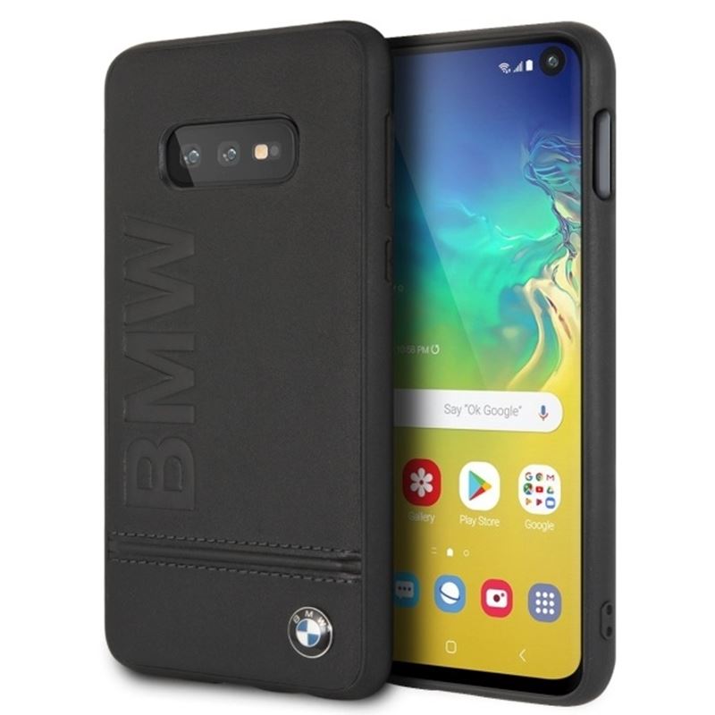 BMW Signature Logo Imprint Case - Skórzane etui Samsung Galaxy S10e z wytłaczanym logo BMW (czarny)