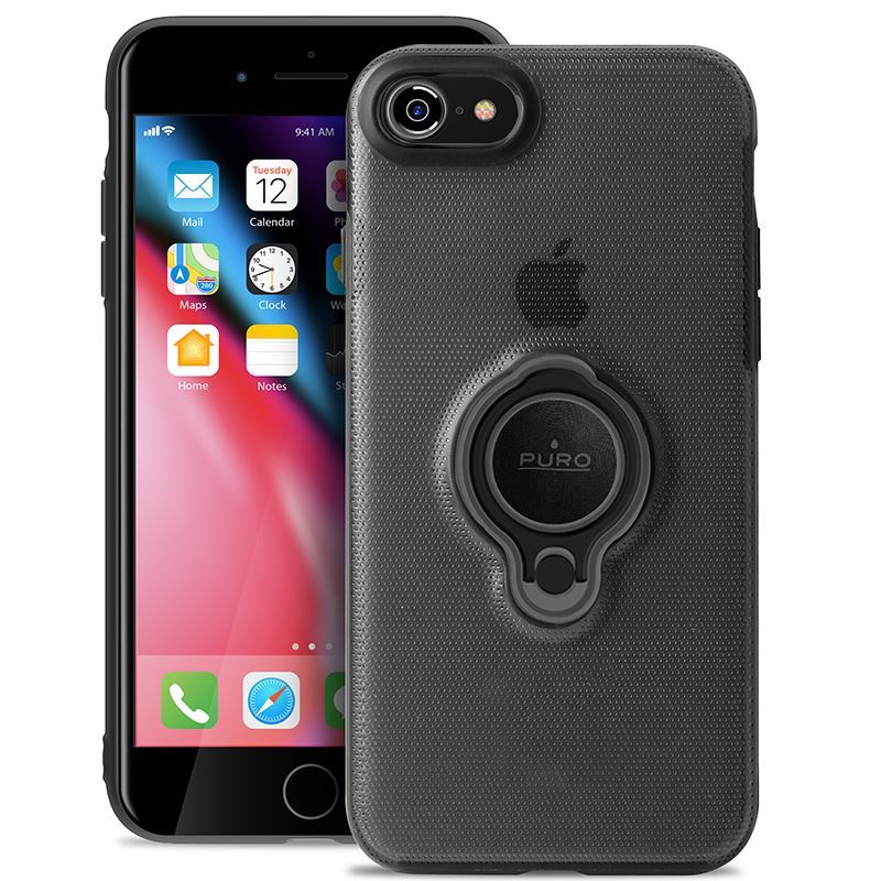 PURO Magnet Ring Cover - Etui iPhone SE (2022 / 2020) / 8 / 7 z magnetycznym uchwytem na palec (czarny)