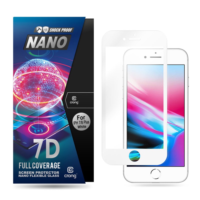 Crong 7D Nano Flexible Glass - Szkło hybrydowe 9H na cały ekran iPhone 8 Plus / 7 Plus (White)