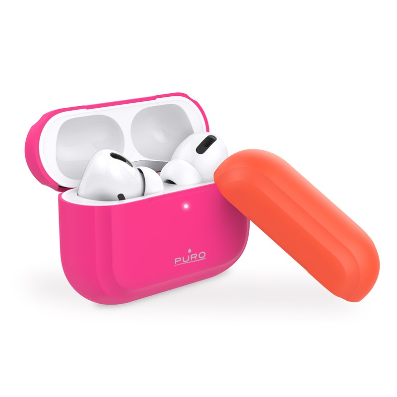 PURO ICON Fluo Case - Etui do Airpods Pro z dodatkową osłonką (Fluo Fuchsia + Fluo Orange Cap)