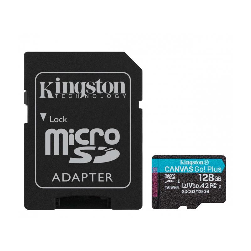 Kingston Canvas Go Plus microSDXC - Karta pamięci 128 GB A2 Class 10 UHS-I U3 V30 170/90 MB/s z adapterem