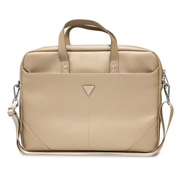 Guess Saffiano Triangle Logo Computer Bag – Torba na notebooka 16” (beżowy)