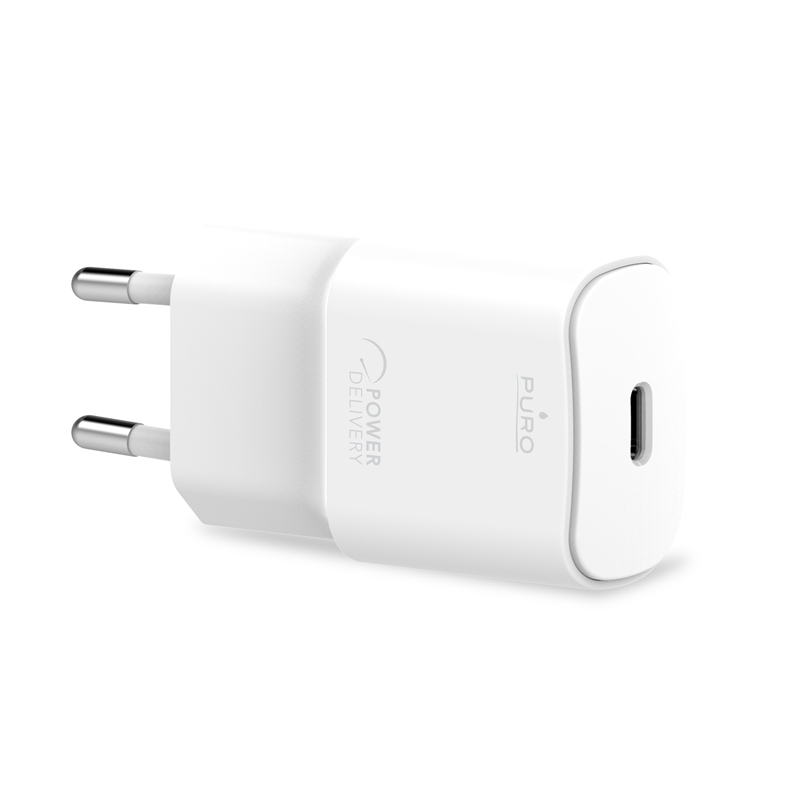 PURO White Mini Fast Travel Charger - Szybka ładowarka sieciowa USB-C Power Delivery 20W (biały)