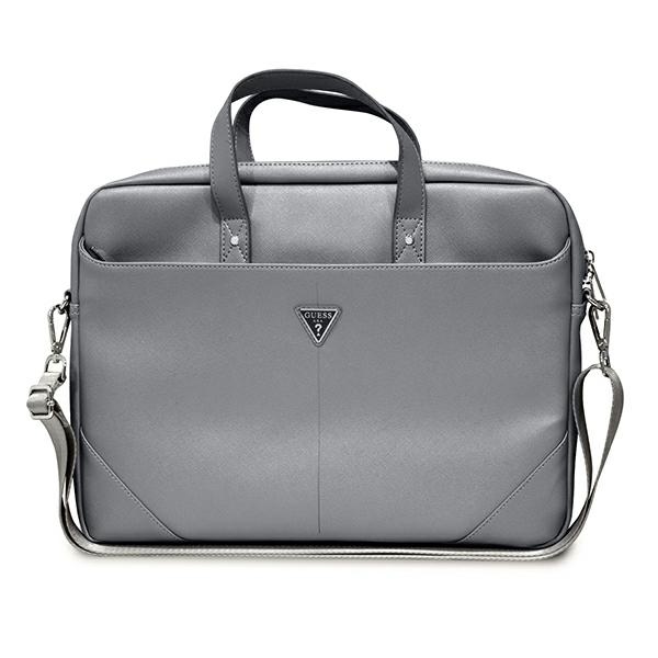 Guess Saffiano Triangle Logo Computer Bag – Torba na notebooka 16” (srebrny)