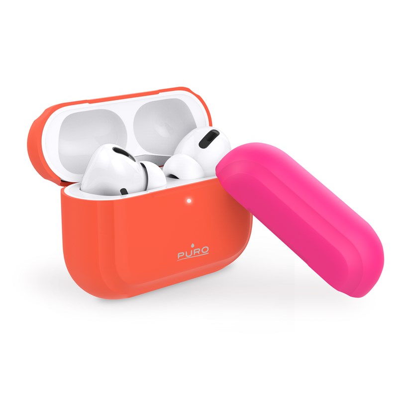 PURO ICON Fluo Case - Etui do Airpods Pro z dodatkową osłonką (Fluo Orange + Fluo Fuchsia Cap)