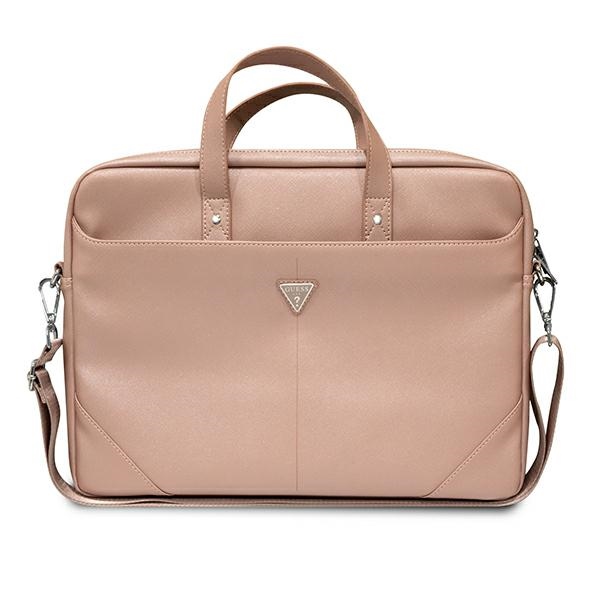 Guess Saffiano Triangle Logo Computer Bag – Torba na notebooka 16” (różowy)