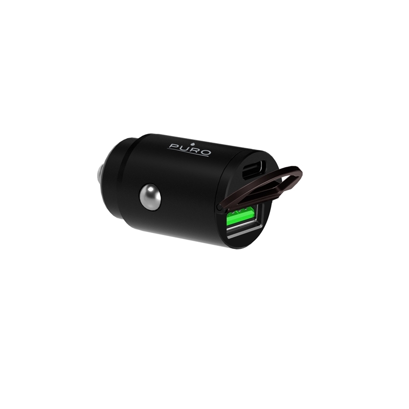 PURO Mini Car Fast Charger – Ładowarka samochodowa 1 x USB-A + 1 x USB-C Power Delivery 30 W (czarny)