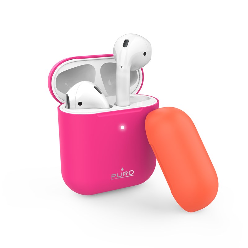 PURO ICON Fluo Case - Etui do Airpods 1 & 2 gen z dodatkową osłonką (Fluo Fucsia + Fluo Orange Cap)