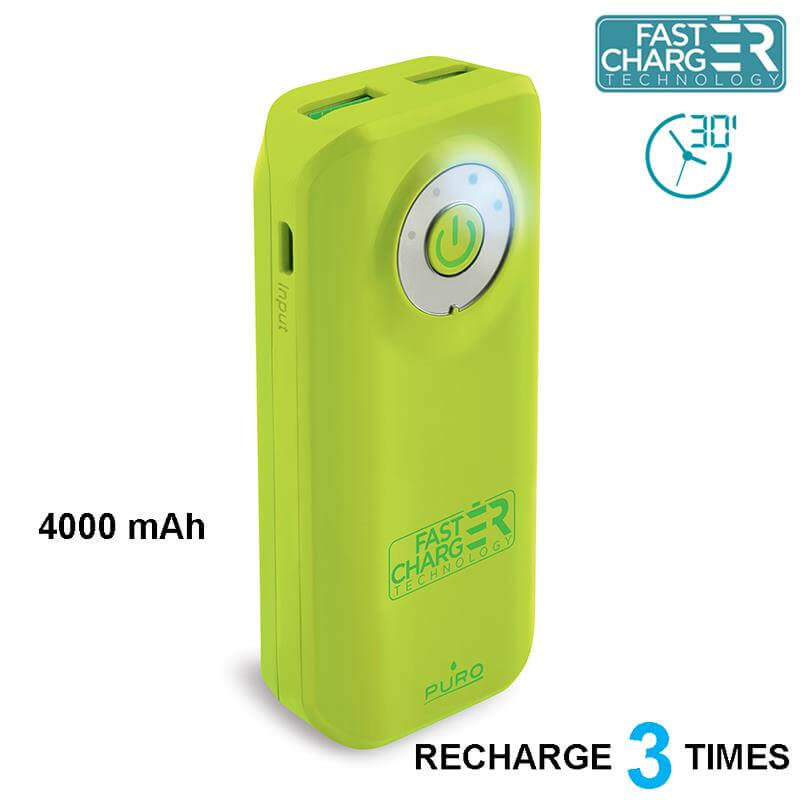 PURO Universal External Fast Charger Battery - Uniwersalny Power Bank 4000 mAh, 2 x USB, 2.4 A (limonkowy)