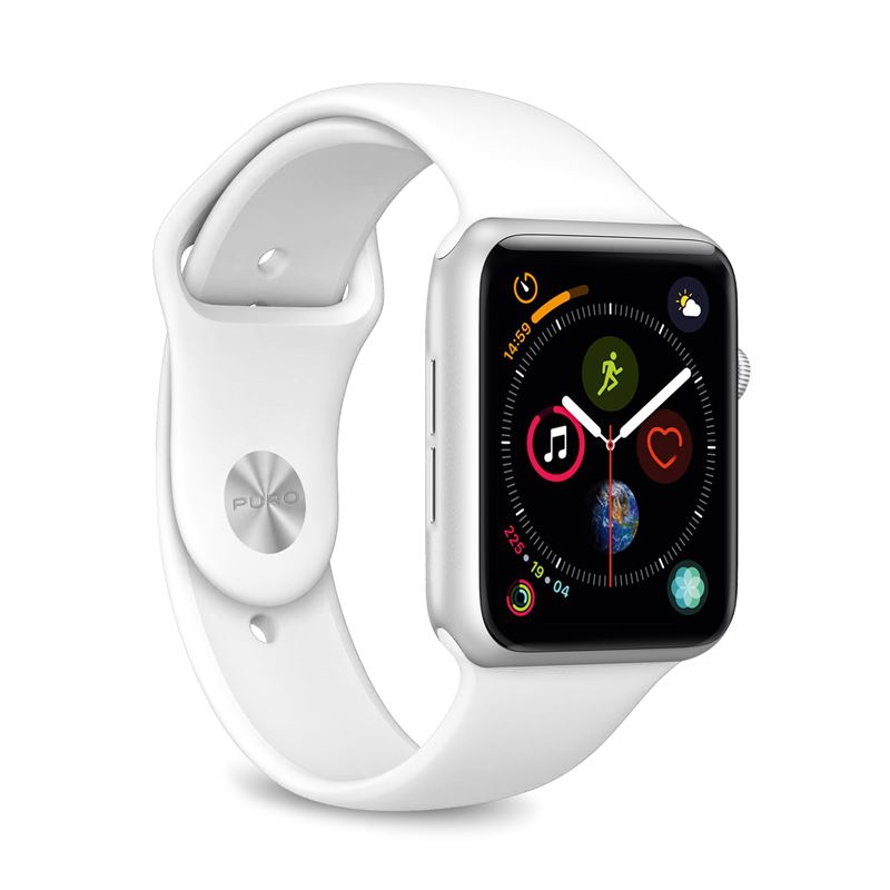 PURO ICON - Elastyczny pasek sportowy do Apple Watch 42/44/45 mm (S/M & M/L) (biały)