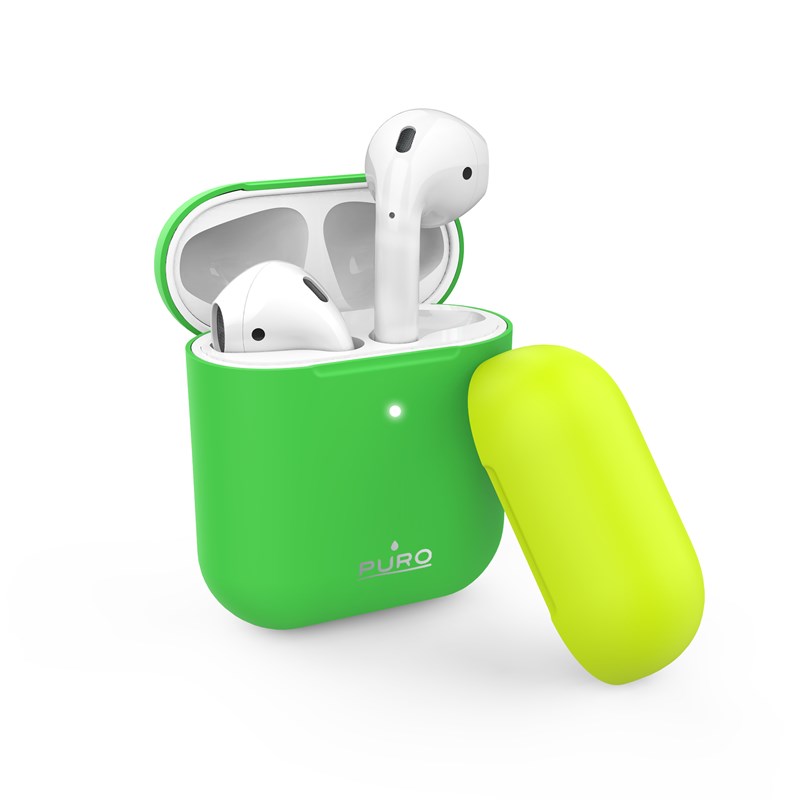 PURO ICON Fluo Case - Etui do Airpods 1 & 2 gen z dodatkową osłonką (Fluo Green + Fluo Yellow Cap)