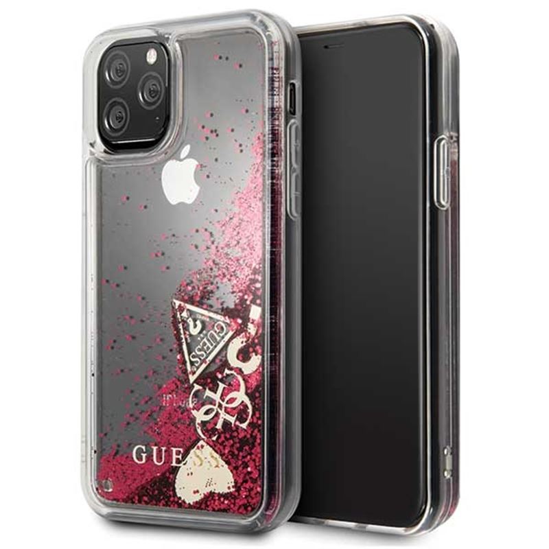 Guess Liquid Glitter Hearts - Etui iPhone 11 Pro (malinowy)