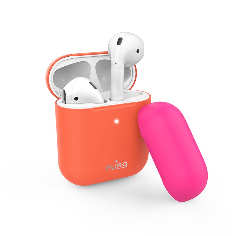 PURO ICON Fluo Case - Etui do Airpods 1 & 2 gen z dodatkową osłonką (Fluo Orange + Fluo Fuchsia Cap)