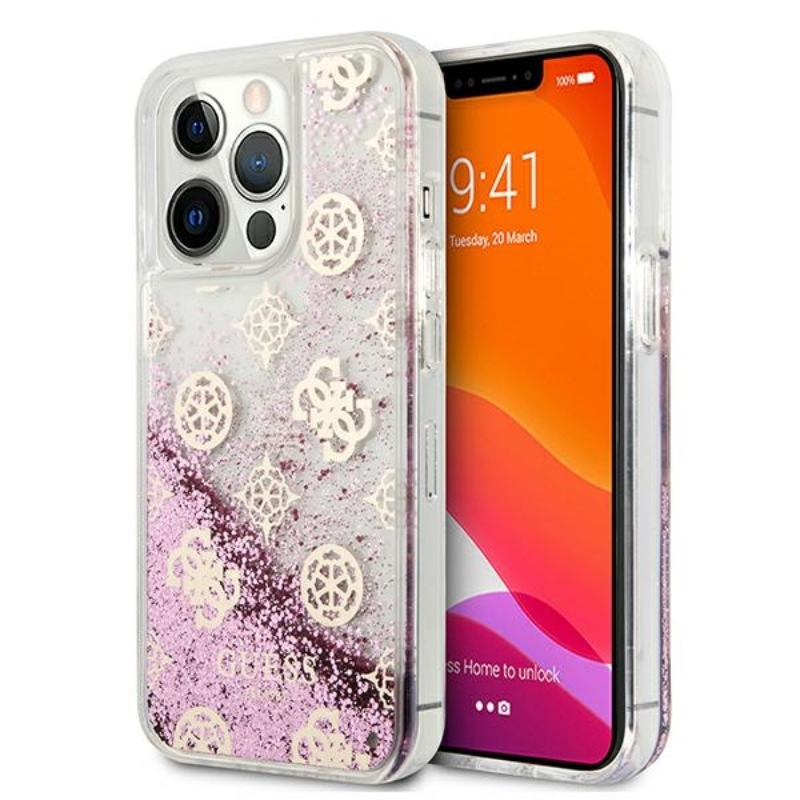 Guess Peony Liquid Glitter - Etui iPhone 13 Pro Max (różowy)