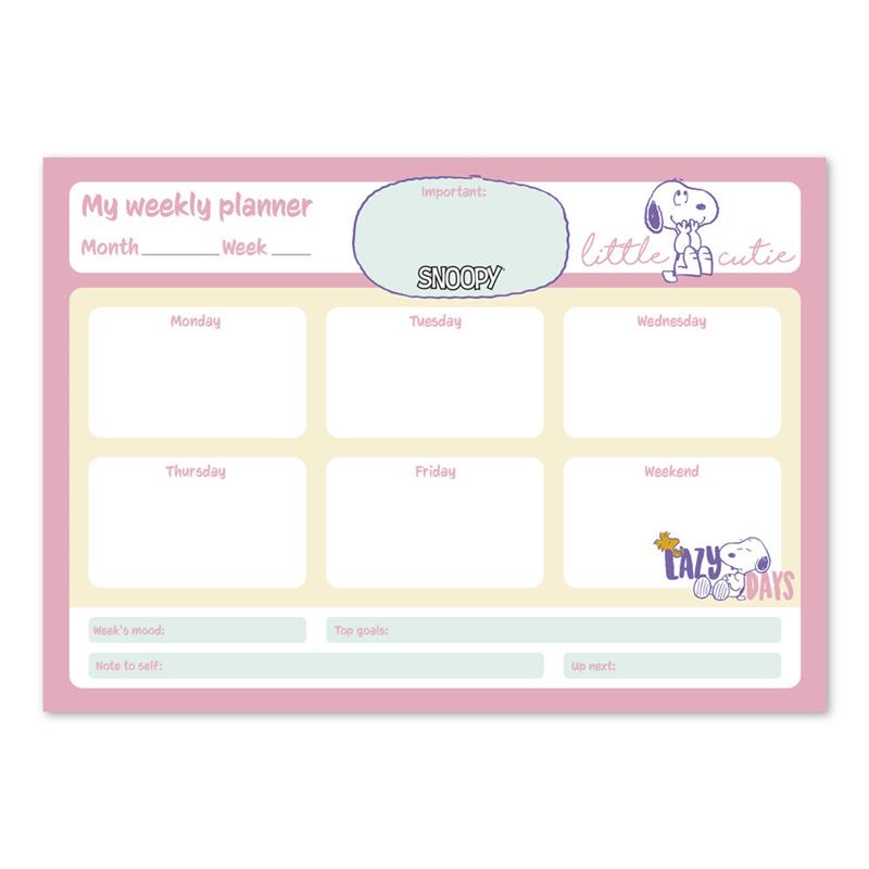 Snoopy - Planner tygodniowy 54 strony A4 (różowy)