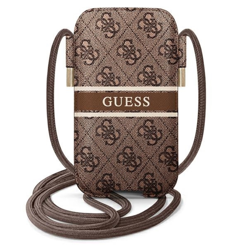 Guess 4G Printed Stripe Pouch - Torebka na telefon L (brązowy)