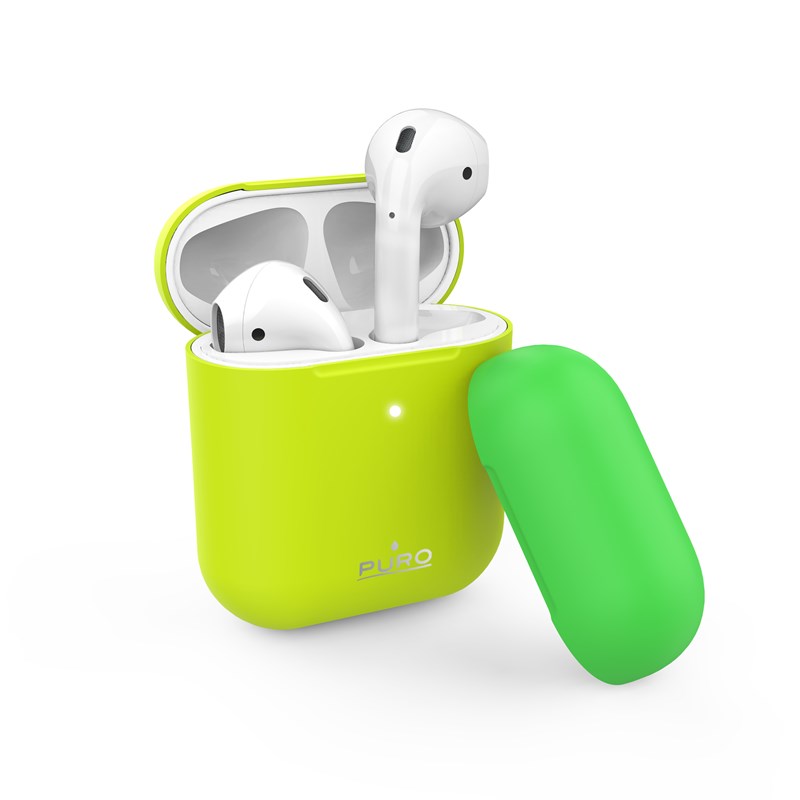 PURO ICON Fluo Case - Etui do Airpods 1 & 2 gen z dodatkową osłonką (Fluo Yellow + Fluo Green Cap)