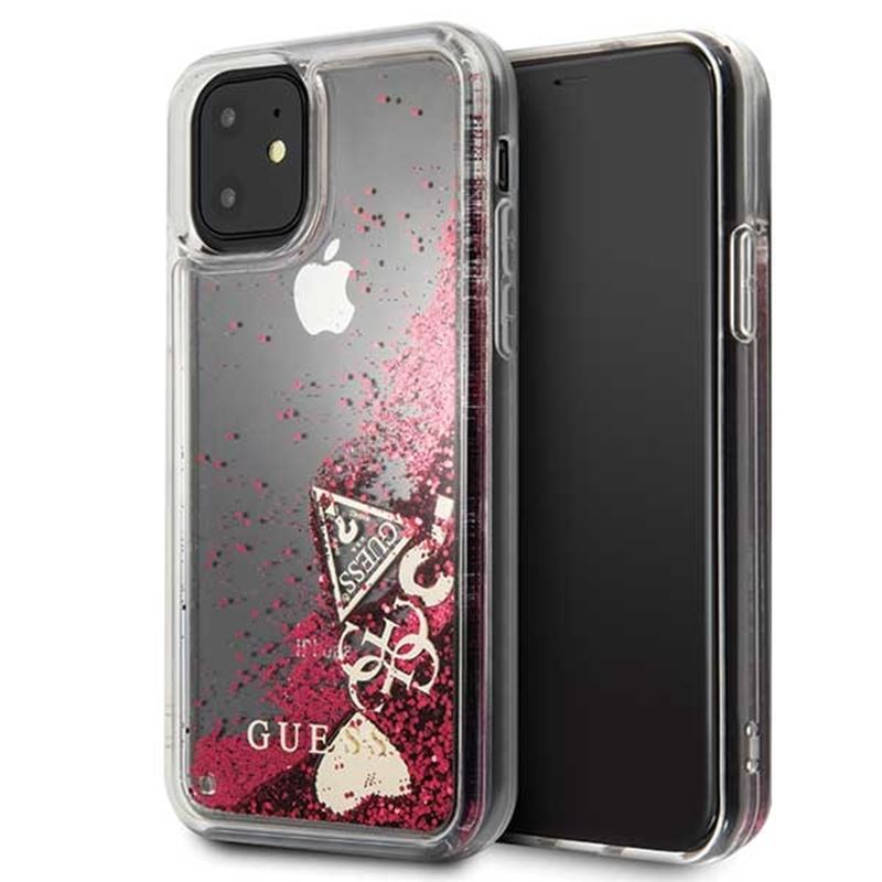 Guess Liquid Glitter Hearts - Etui iPhone 11 (malinowy)