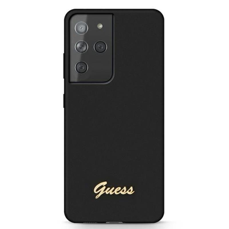 Guess Silicone Script Metal Logo - Etui Samsung Galaxy S21 Ultra (czarny)