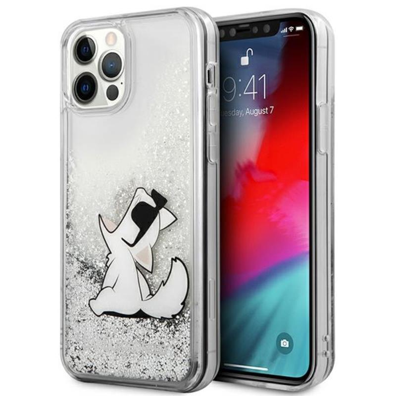 Karl Lagerfeld Liquid Glitter Choupette Fun - Etui iPhone iPhone 12 / iPhone 12 Pro (srebrny)